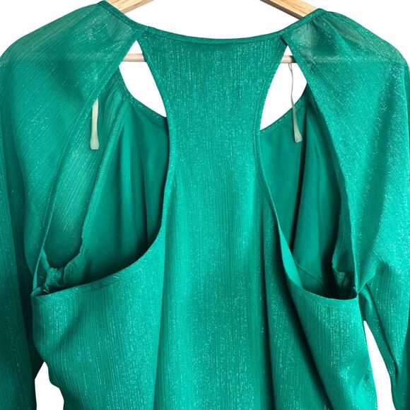 I Love Ronson Green Shimmer Long Sleeve Blouse NWT Holiday Party Top Size Large - Picture 3 of 6